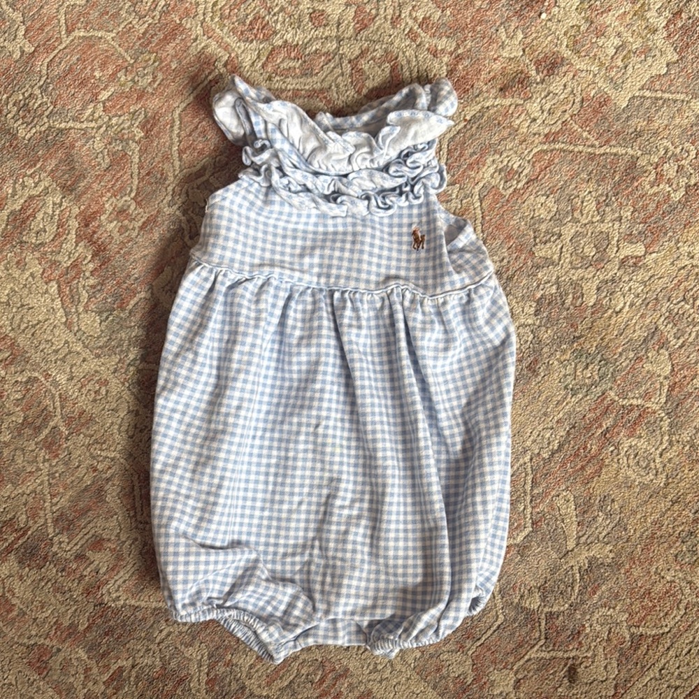 RL Blue Gingham Baby Romper- size 9m